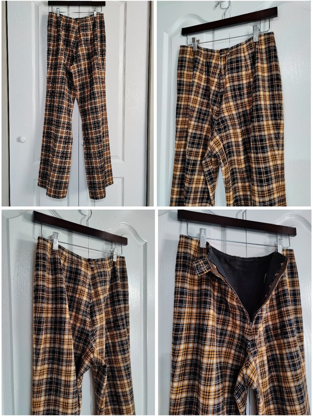Vintage Pendleton Wool Plaid Wide Leg Pants High Waisted Amber Gold Medium USA - Picture 11 of 16